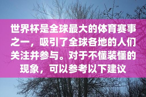 世界杯是全球最大的体育赛事之一,吸引了全球各地的人们关注并参与。对于不懂装懂的现象,可以参考以下建议广州熙林手袋有限公司