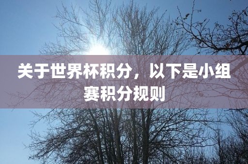 关于世界杯积分，以下是小组赛积分规则