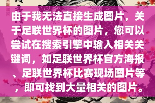 由于我无法直接生成图片，关于足联世界杯的图片，您可以尝试在搜索引擎中输入相关关键词，如足联世界杯官方海报、足联世界杯比赛现场图片等，即可找到大量相关的图片。